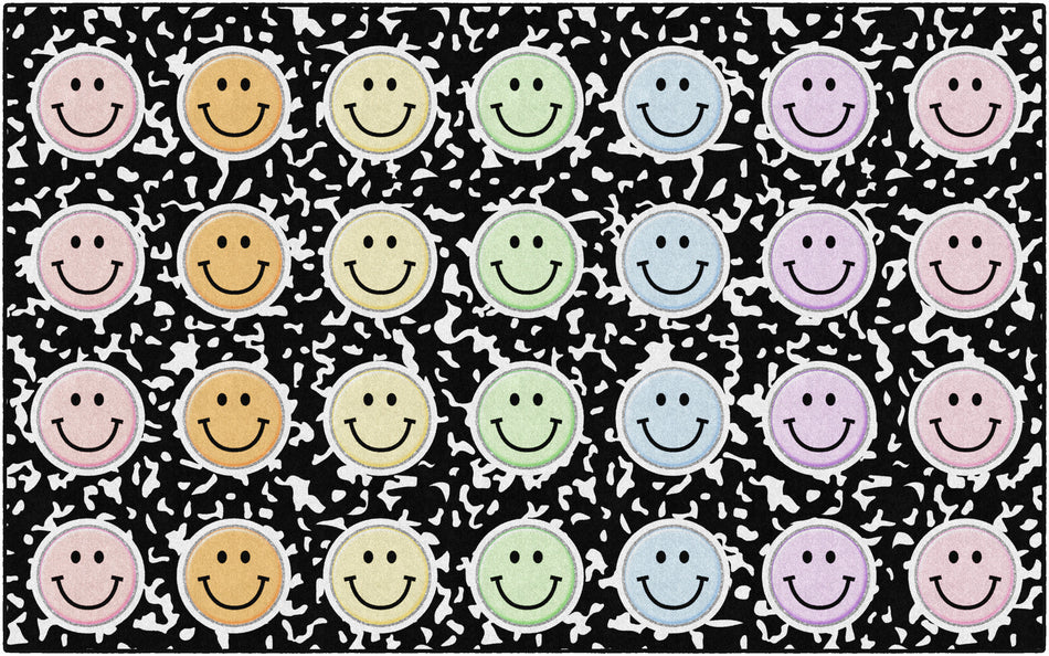 HAPPY FACES ON COMPOSITION  BOOK PAPER SIT SPOTS RECTANGLE CARPETS 7'6" X 12'