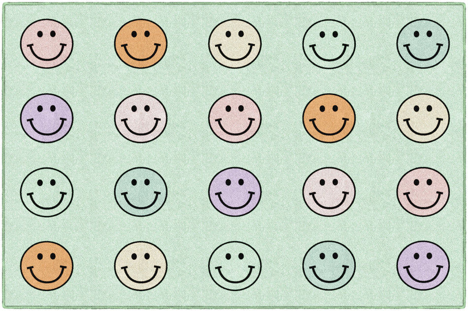 SMILEY FACES ON MINT SIT SPOTS RECTANGLE CARPETS 5' X 7'6"