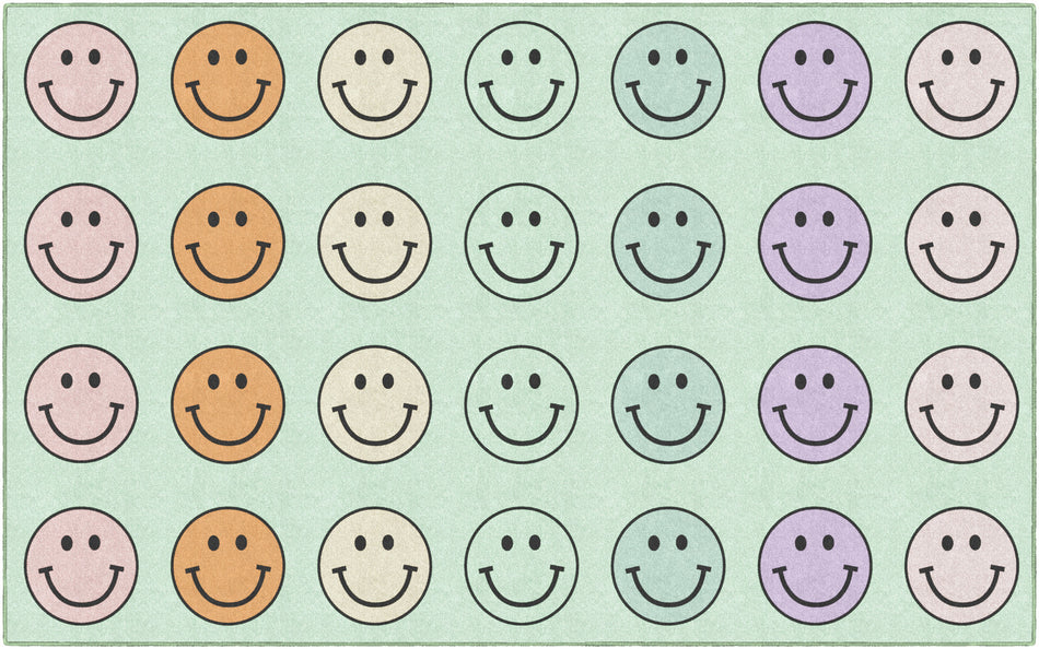 SMILEY FACES ON MINT SIT SPOTS RECTANGLE CARPETS 7'6" X 12'