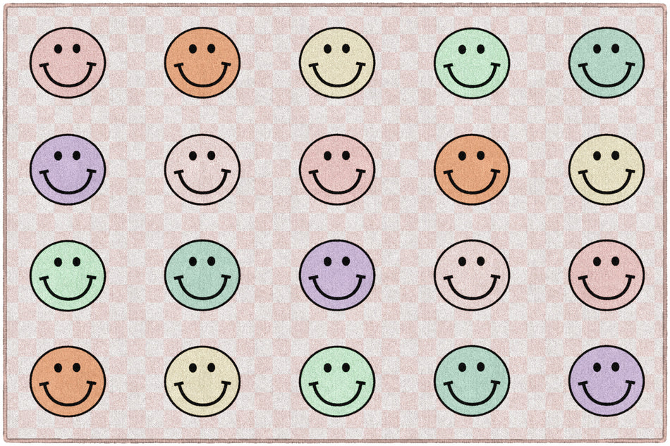 SMILEY FACES ON PINK SIT SPOTS RECTANGLE CARPETS 5' X 7'6"