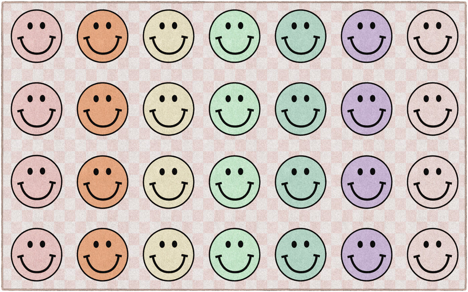 SMILEY FACES ON PINK SIT SPOTS RECTANGLE CARPETS 7'6" X 12'
