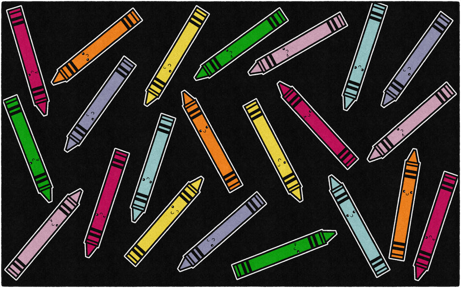CRAYONS ON BLACK RECTANGLE CARPETS 7'6" X 12'