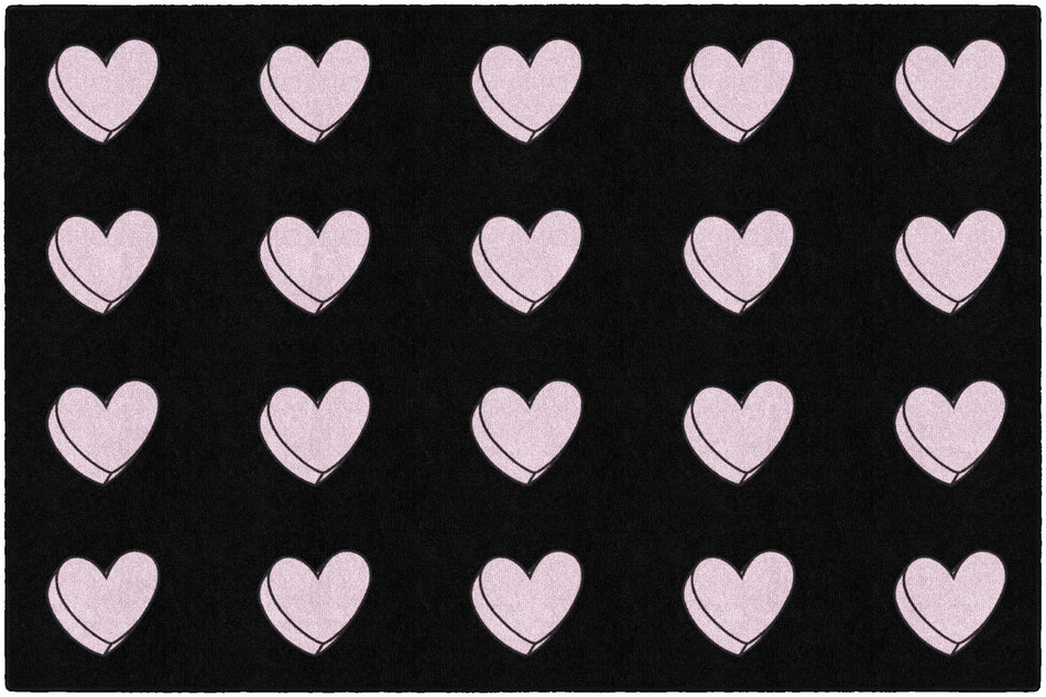 HEARTS ON BLACK RECTANGLE CARPETS 5' X 7'6"