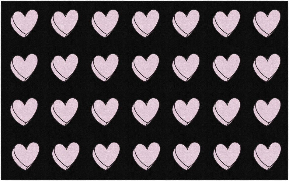 HEARTS ON BLACK RECTANGLE CARPETS 7'6" X 12'