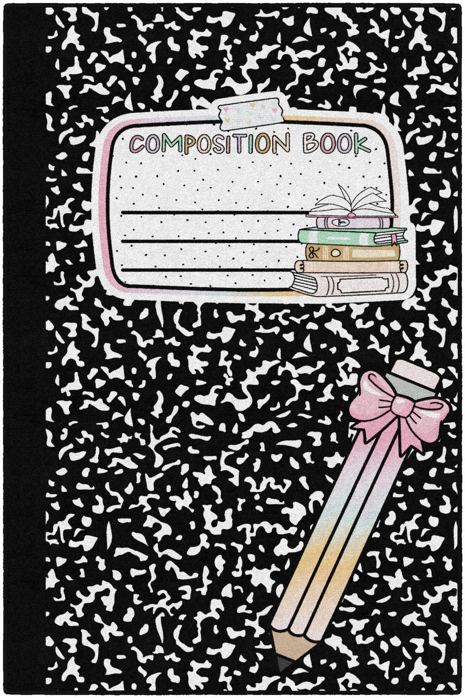 COMPOSITION NOTEBOOK WITH BOW PENCIL RECTANGLE CARPETS 5' X 7'6"