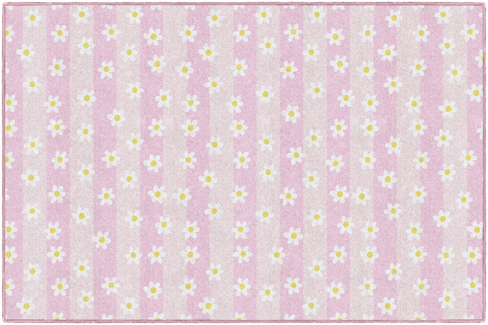 DAISIES ON PINK STRIPES RECTANGLE CARPETS 5' X 7'6"