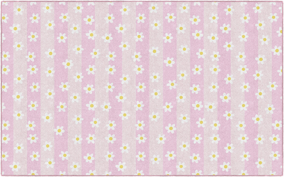 DAISIES ON PINK STRIPES RECTANGLE CARPETS 7'6" X 12'