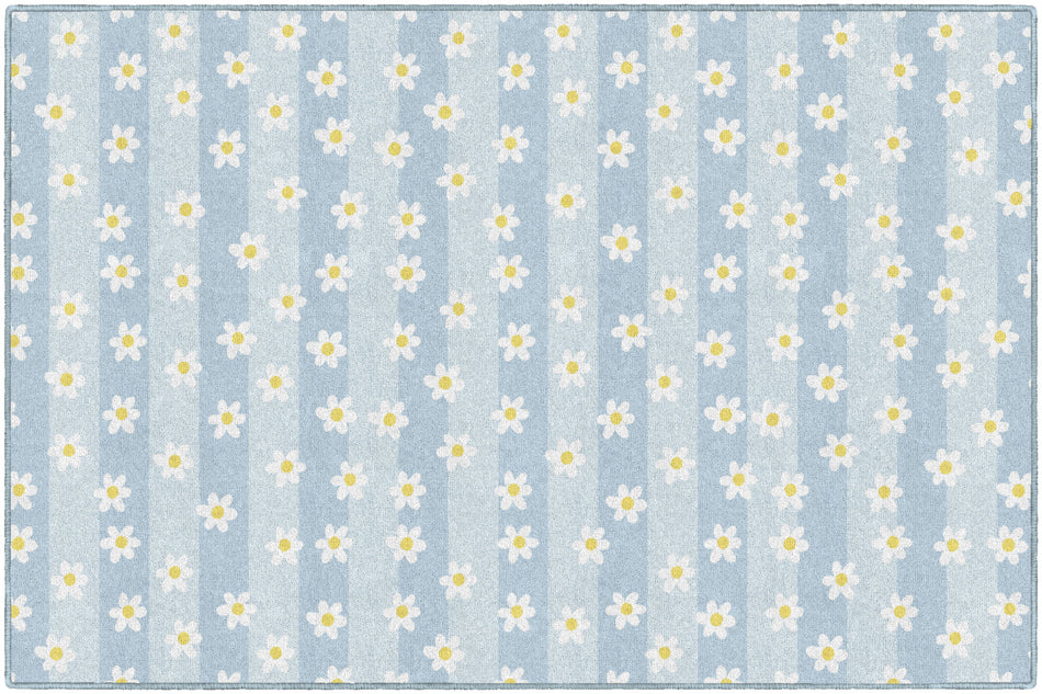 DAISIES ON BLUE STRIPES RECTANGLE CARPETS 5' X 7'6"
