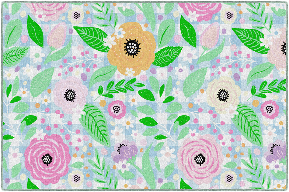 FLORAL ON GINGHAM RECTANGLE CARPETS 5' X 7'6"