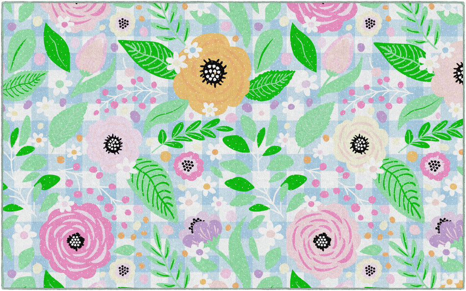 FLORAL ON GINGHAM RECTANGLE CARPETS 7'6" X 12'