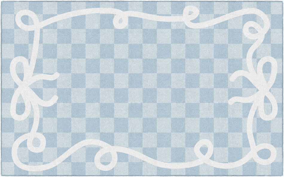 BOW BORDER IN BLUE RECTANGLE CARPETS 7'6" X 12'
