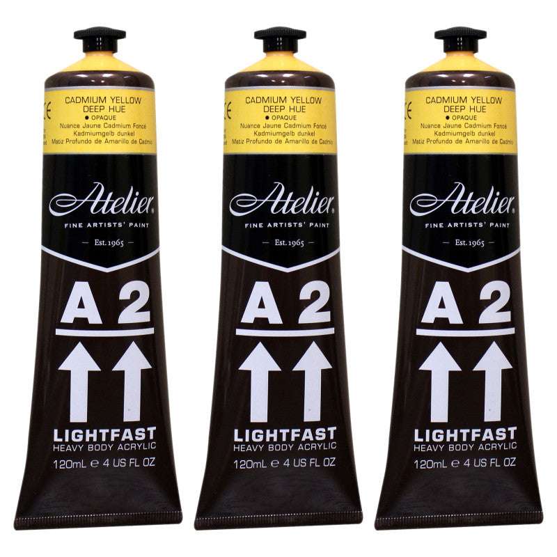 A2 Heavy Body Lightfast Artist Acrylic, 4 oz., Cadmium Yellow Deep Hue, Pack of 3
