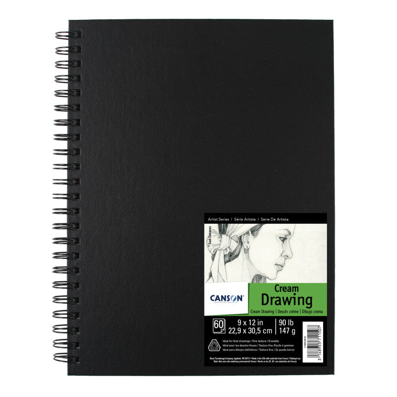 Artist Series Drawing Art Book, Cream Tone, Black Cover, Wire Binding, 60 Sheet, 9x12 inch, 1 Count