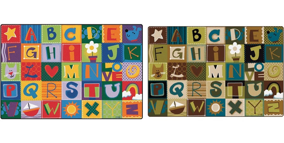 KIDSoft™ Toddler Alphabet Blocks Rug 8' 4" x 13' 4" Rectangle, Nature's Colors CAR11734