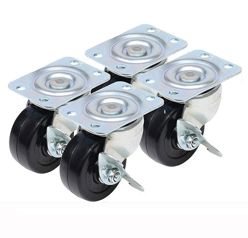 Classic 2-inch Locking Low Rubber Wheel Plate Casters - 4-Pack