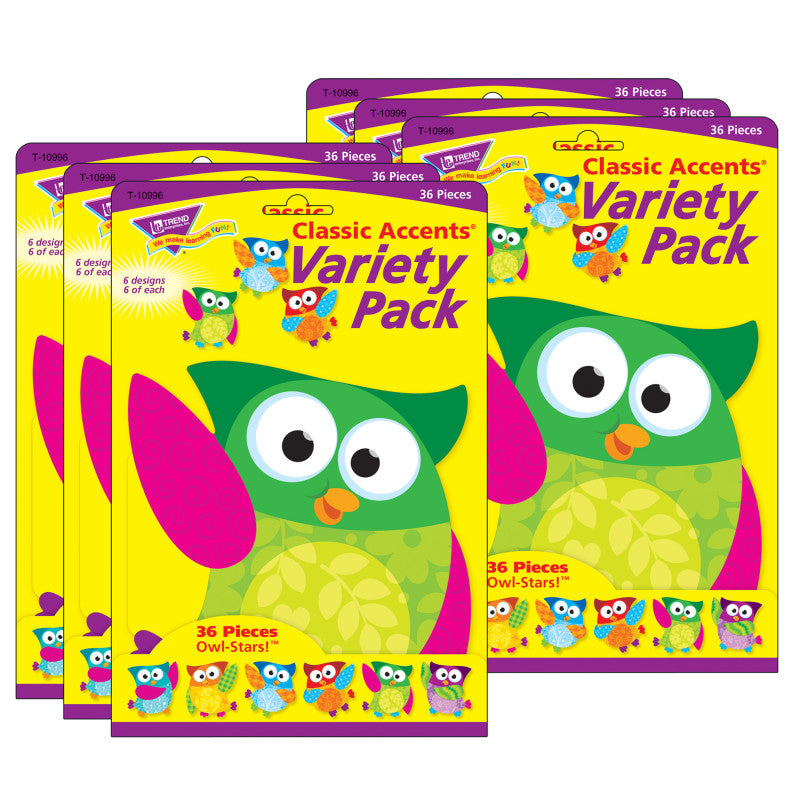 Owl-Stars!&reg; Classic Accents&reg; Variety Pack, 36 Per Pack, 3 Packs
