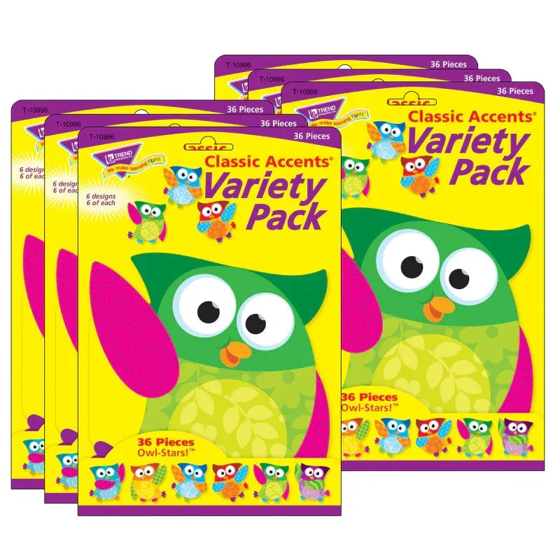 Owl-Stars!&reg; Classic Accents&reg; Variety Pack, 36 Per Pack, 3 Packs