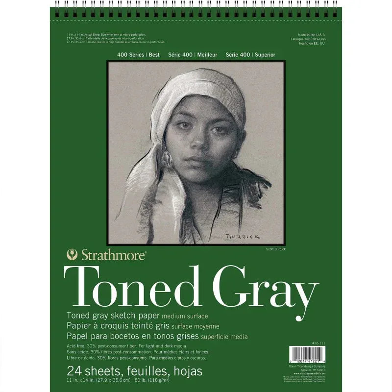 400 Series Sketch Paper Pad, Recycled, Toned Gray, Side Wire Binding, 24 Sheet, 11x14 inch, 1 Count