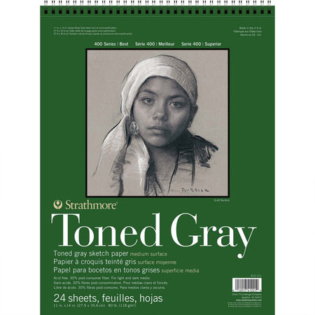 400 Series Sketch Paper Pad, Recycled, Toned Gray, Side Wire Binding, 24 Sheet, 11x14 inch, 1 Count