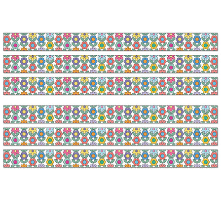 Happily Ever Elementary Retro Remix Flowers Straight Bulletin Board Borders, 36 Feet Per Pack, 6 Packs