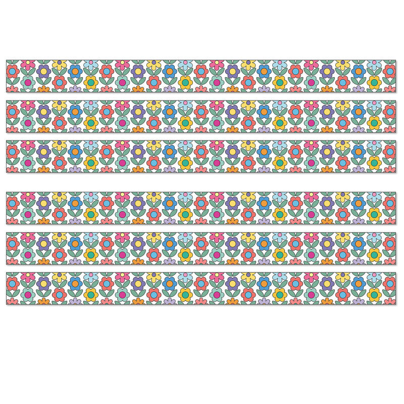 Happily Ever Elementary Retro Remix Flowers Straight Bulletin Board Borders, 36 Feet Per Pack, 6 Packs