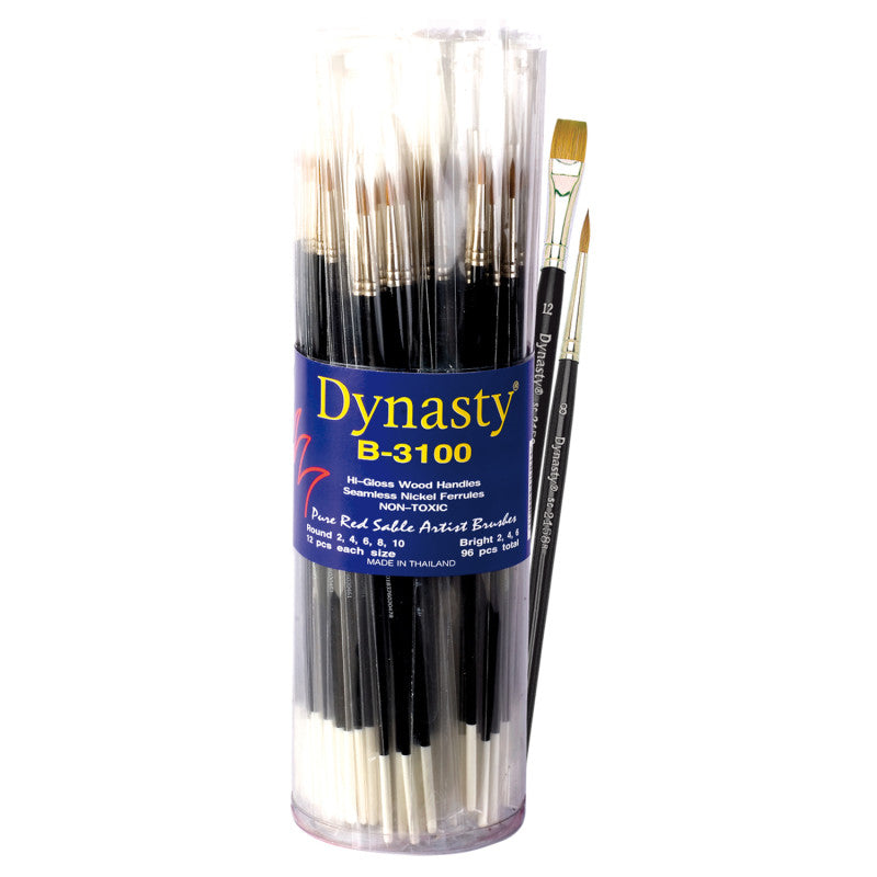 Red Sable Style Round and Bright Brush Canister, 96 Brushes