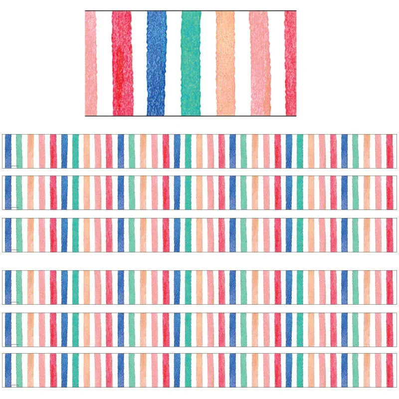 Watercolor Stripes Border Trim, 35 Feet Per Pack, 6 Packs