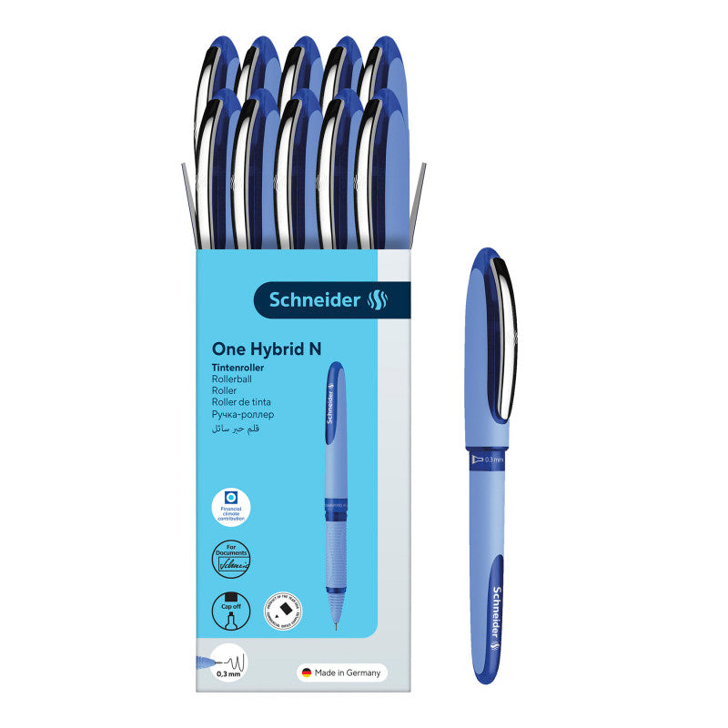Schneider One Hybrid N Rollerball, 0.3 mm, Box of 10 Pens, Blue Ink