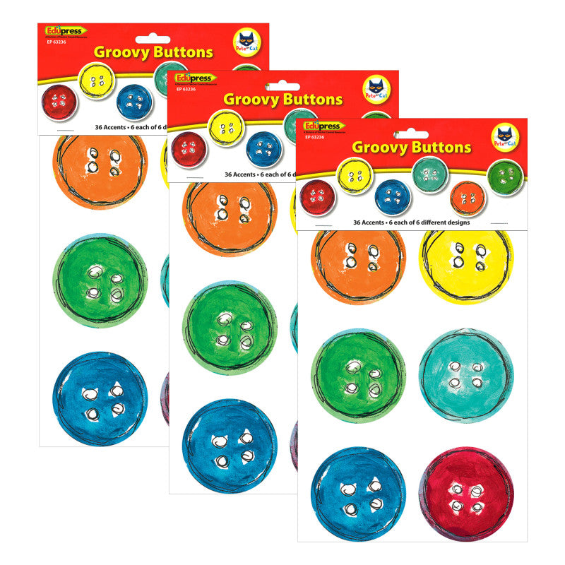Pete the Cat&reg; Groovy Buttons Accents, 36 Per Pack, 3 Packs
