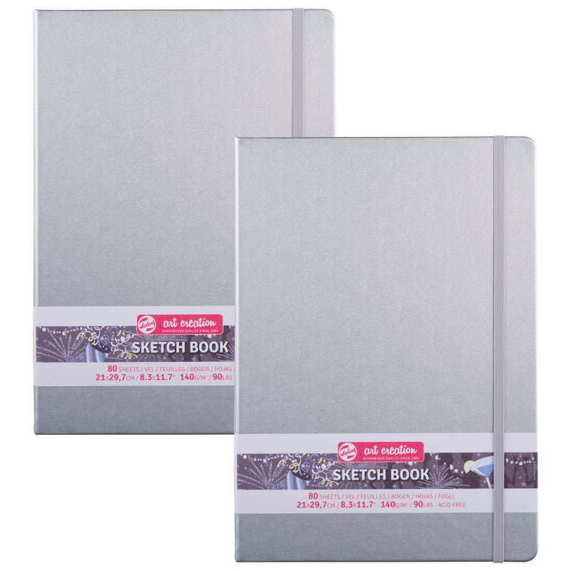 Sketchbook, 80 Sheets, 90lbs, Shiny Silver Cover, 8.3" x 11.7" (A4), Pack of 2