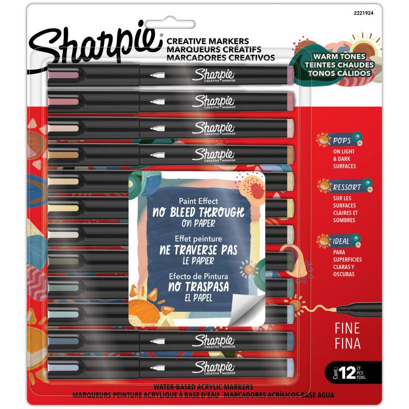 Creative Acrylic Markers, Fine Tip, Warm Tone Colors, 12 Count