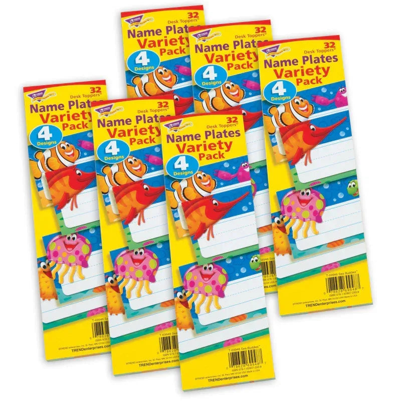 Sea Buddies&trade; Desk Toppers&reg; Name Plates Variety Pack, 32 Per Pack, 6 Packs