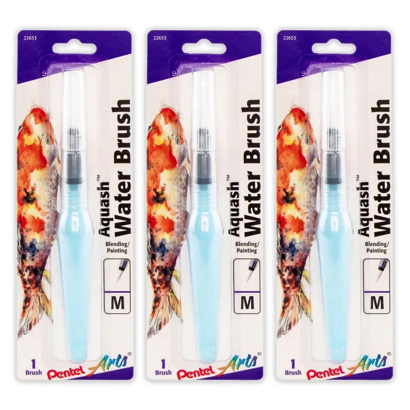 Aquash Water Brush, Fine Point, Medium, Peggable Carded, Pack of 3