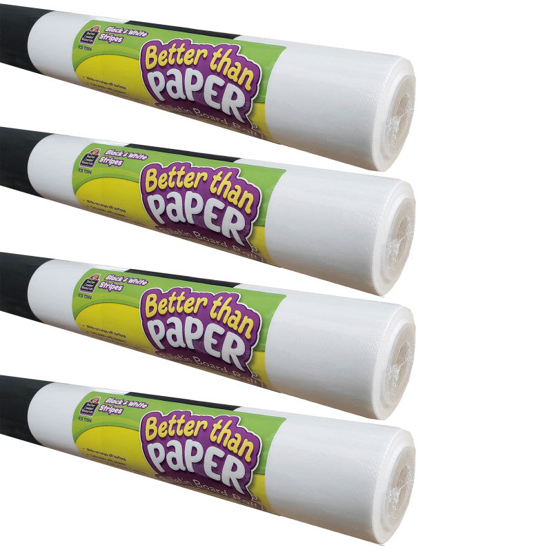 Better Than Paper&reg; Bulletin Board Roll, 4' x 12', Black & White Stripes, Pack of 4
