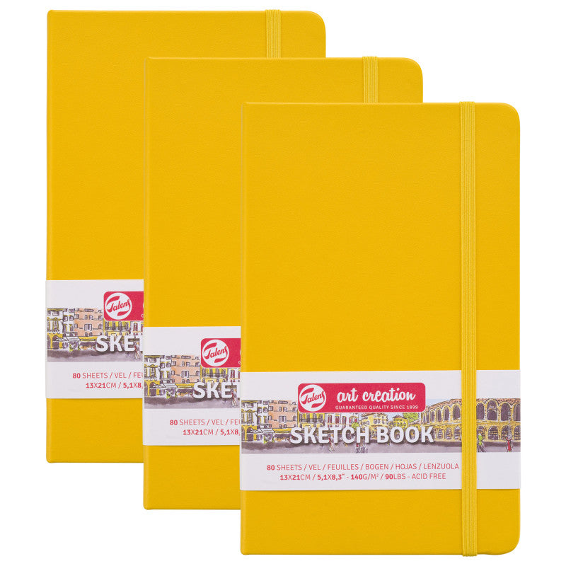 Sketchbook, 80 Sheets, 90lbs, Golden Yellow Cover, 5.1" x 8.3", Pack of 3