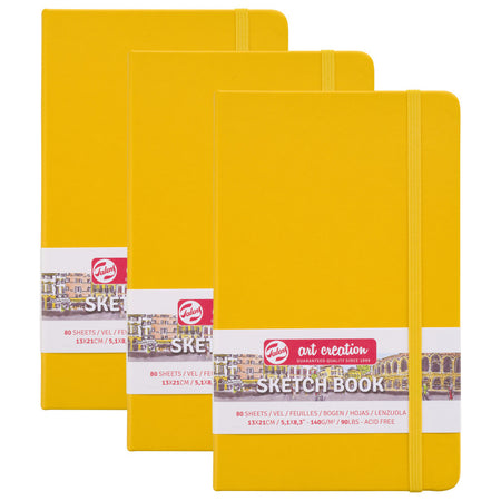 Sketchbook, 80 Sheets, 90lbs, Golden Yellow Cover, 5.1" x 8.3", Pack of 3