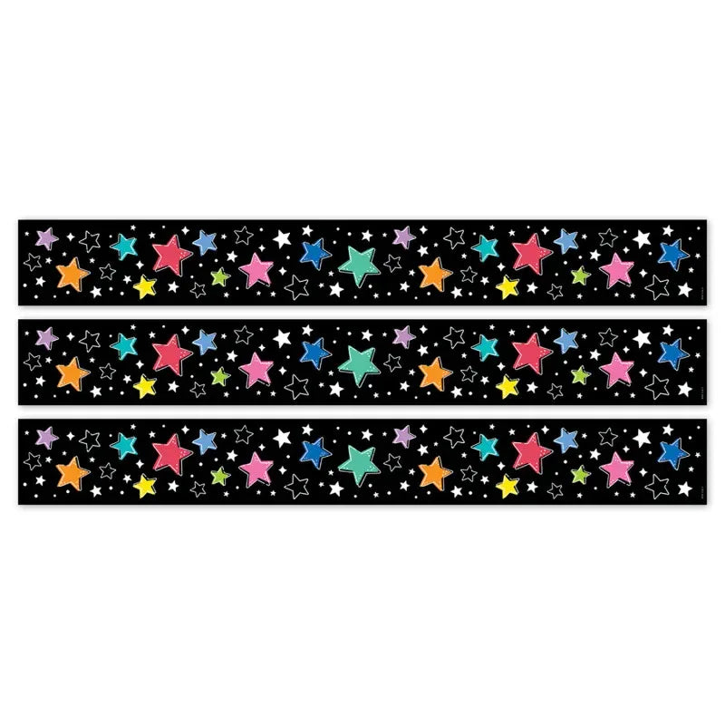 Star Bright Colorful Stars on Black EZ Border, 48 Feet Per Pack, 3 Packs