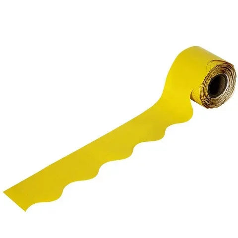 Rolled Scalloped Borders 2-1/4" Wide x 65 feet roll - Yellow (Carson Dellosa 108467)