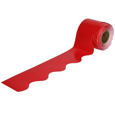 Rolled Scalloped Borders 2-1/4" Wide x 65 feet roll - Red (Carson Dellosa 108465)