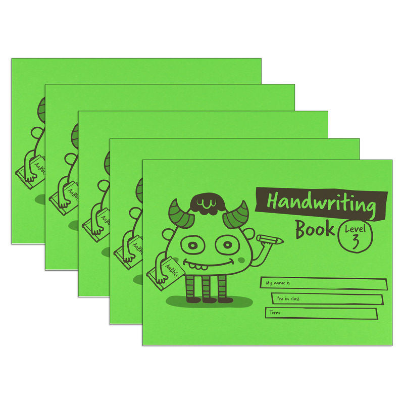 Little Monsters Handwriting Practice Book, Level 3, A5, 32 Pages, Green, 5-Pack