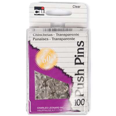 Push Pins, Clear - 100/box