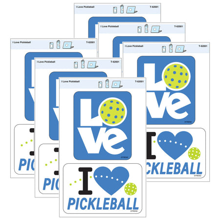 I Love Pickleball Vinyl Stickers, 2 Per Pack, 6 Packs