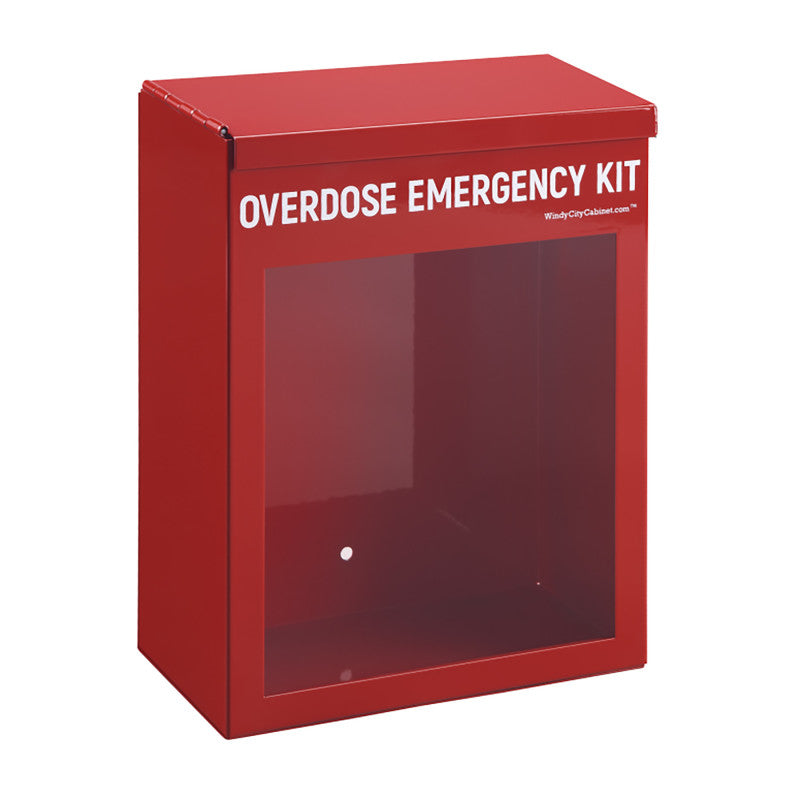 Non-Locking Overdose Emergency Cabinet, Red Steel, 9.75 in W x 8.25 in D x 4 in H