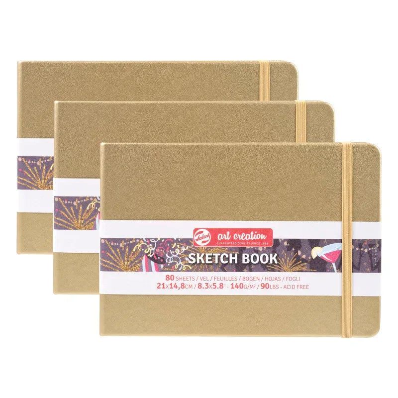 Sketchbook, 80 Sheets, 90lbs, White Gold Cover, 8.3" x 5.8" (A5), Pack of 3