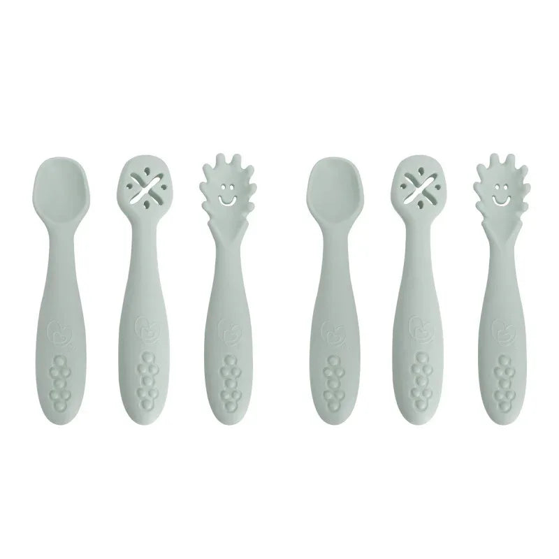 Silicone Scoop, Mash & Twist 3-Piece Cutlery Set, Seafoam, 2 Sets
