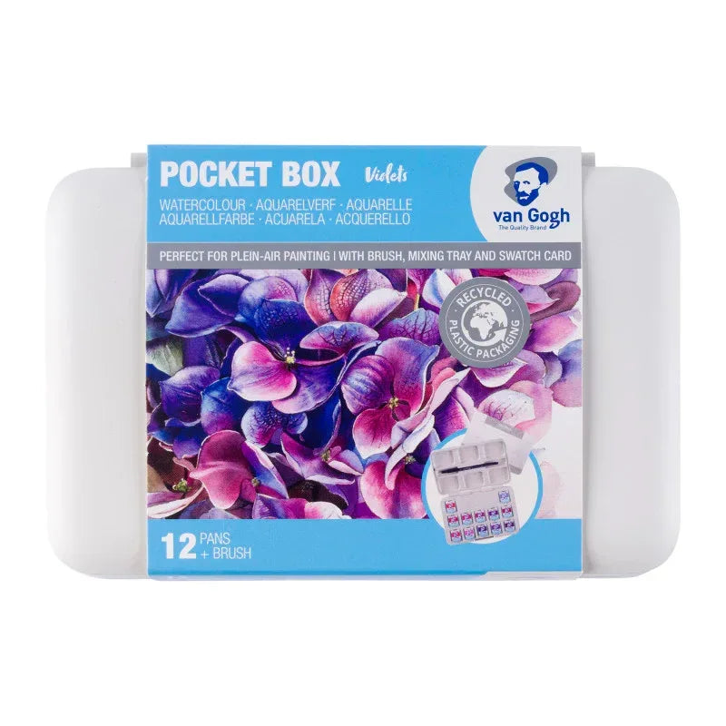 Watercolor Plastic Pocket Box, 12 Pan Pinks & Violets Selection
