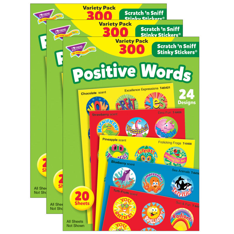 Positive Words Stinky Stickers&reg; Variety Pack, 300 Per Pack, 3 Packs