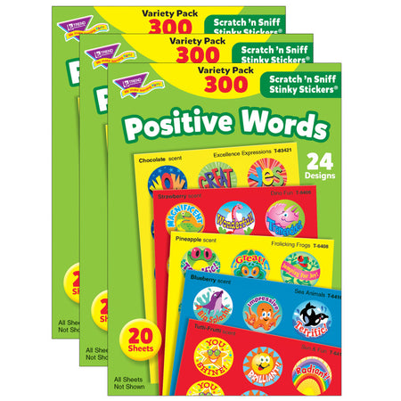 Positive Words Stinky Stickers&reg; Variety Pack, 300 Per Pack, 3 Packs