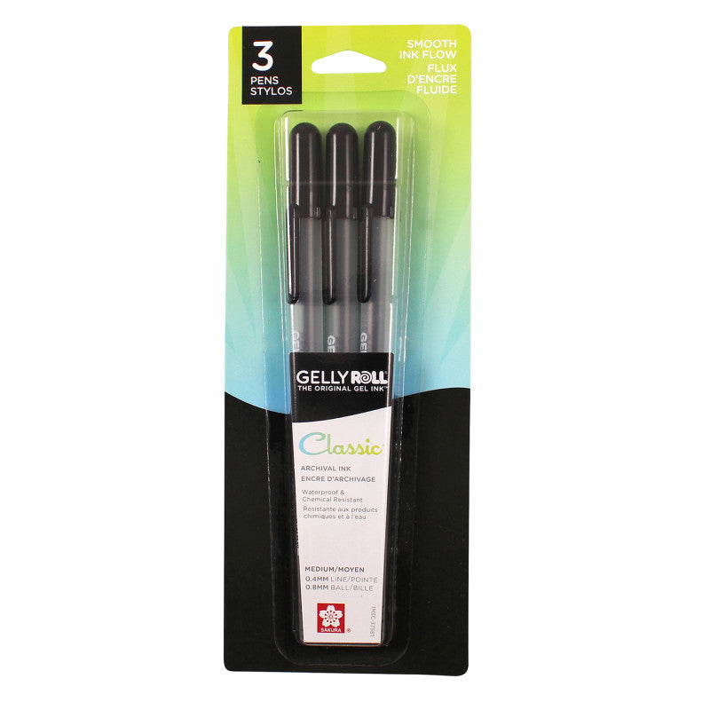Gelly Roll Classic Gel Ink Pens, 08 Medium, Black, Pack of 3