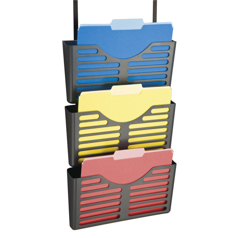 Three-Tier Cubicle Wall File with Adjustable Hangers for Letter-Size Papers, Gray